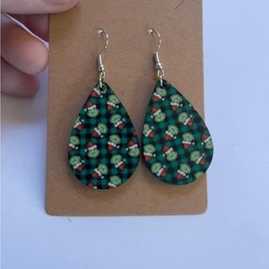 Handmade double sided wooden “Grinch” earrings